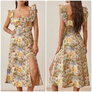 NEW Reformation Amethyst Linen Midi Dress in Countryside Sz 2 Cottagecore Chic